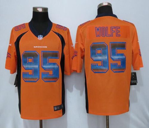  Broncos #95 Derek Wolfe Orange Team Color Men's Stitched NFL Limited Strobe Jersey